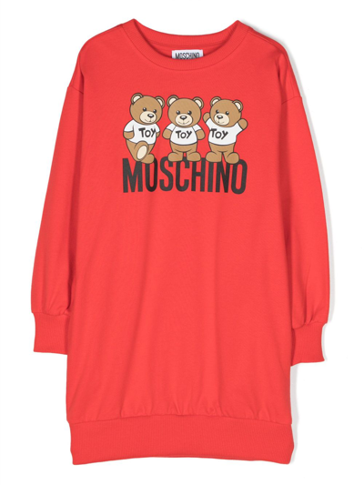 Moschino Kids' Logo-print Cotton Sweatshirt Dress In Red