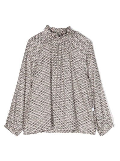 Il Gufo Kids' Ruffle-collar Graphic-print Blouse In Grey