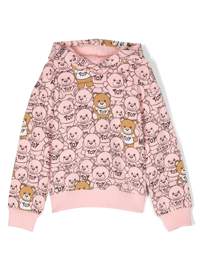 Moschino Kids' Teddy Bear Motif Cotton Hoodie In Pink