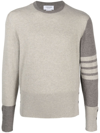 Thom Browne Striped Embroidered Cashmere Crewneck In Neutrals