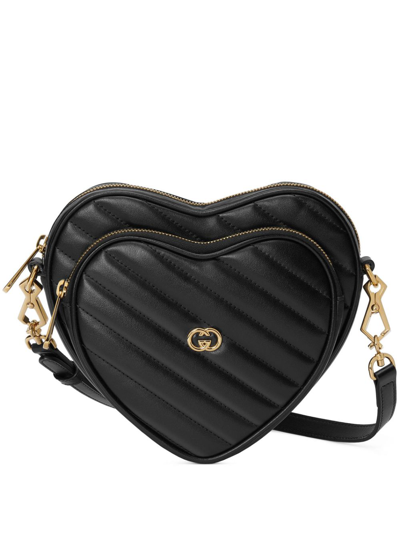 Gucci Interlocking G Mini Heart Shoulder Bag In Black