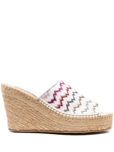 Missoni 105mm Zigzag-design Wedge Espadrilles In White