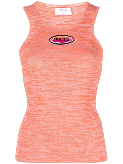 Pucci Logo-patch Knitted Top In Orange