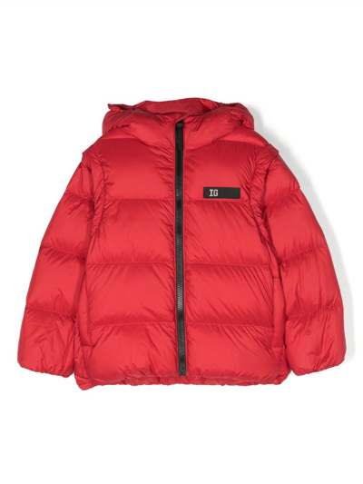 Il Gufo Kids' Logo-patch Hooded Puffer Jacket In Red