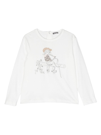 Il Gufo Kids' Graphic-print Long-sleeve Top In White