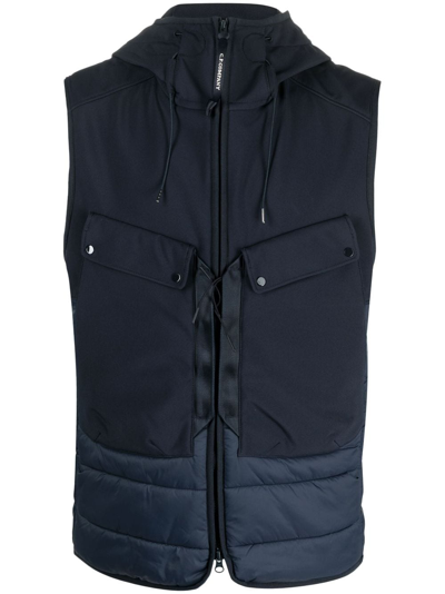 C.p. Company Goggles-detail Zip-up Hooded Gilet In Blue