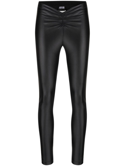 Versace Jeans Couture Logo-waistband Coated Leggings In Black