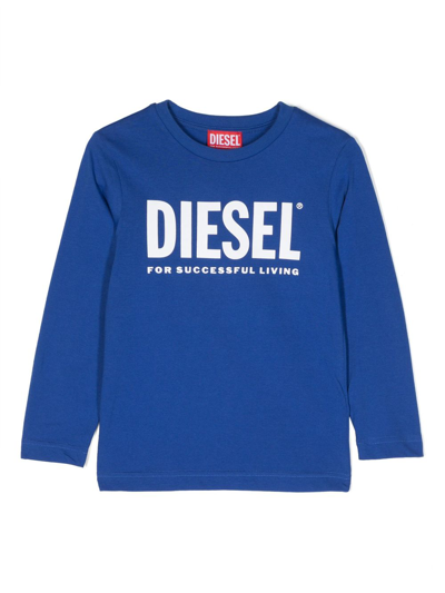 Diesel Kids' Cotton Crew-neck Sweatshirt With Logo In Blue