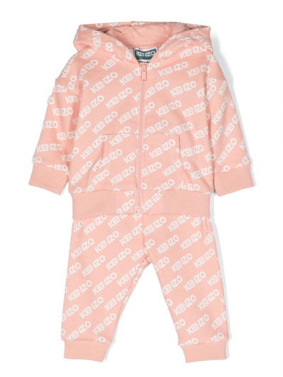 Kenzo Babies'  Kids Girls Coral Pink Cotton Logo Tracksuit