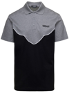VERSACE BICOLOR POLO WITH EMBROIDERED LOGO IN BLACK AND GREY COTTON MAN