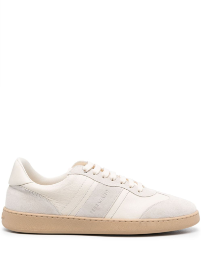 Ferragamo Men's Achille 1 Suede Leather Low-top Sneakers In White