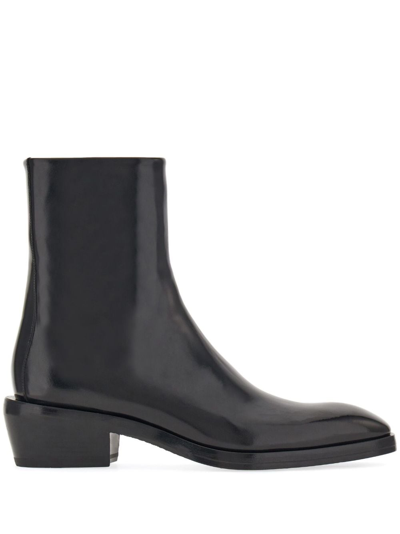 Ferragamo Calf Leather Ankle Boots In Black