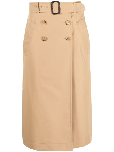 Moschino High-waisted Belted Midi Skirt In Brown