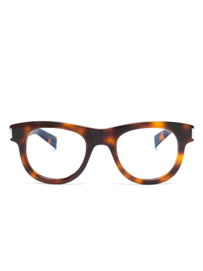 Saint Laurent Tortoiseshell-effect Round-frame Glasses In Brown