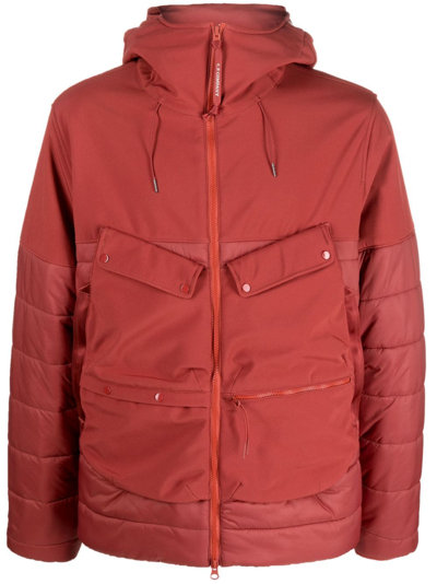 C.p. Company Goggle-detail Padded Hooded Jacket In Red