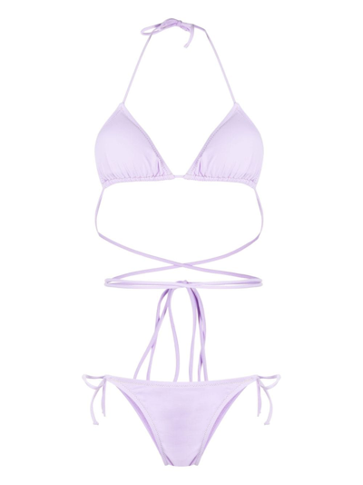 Reina Olga Miami Lurex Bikini Set In Faded Neon Lilac