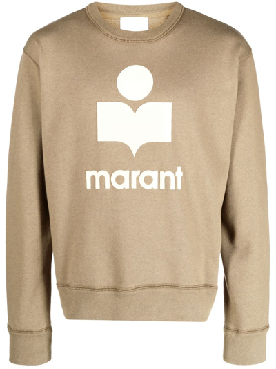 Marant Logo-print Ribbed Sweatshirt In Khaki Ecru