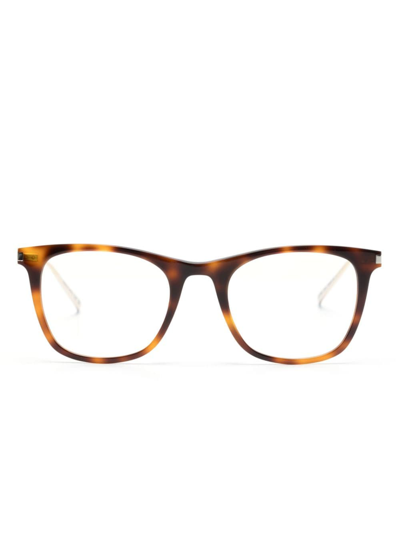 Saint Laurent Tortoiseshell-effect Round-frame Glasses In Brown