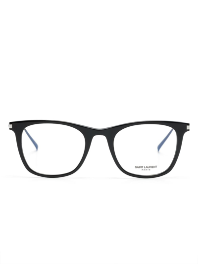 Saint Laurent Logo-print Round-frame Glasses In Black