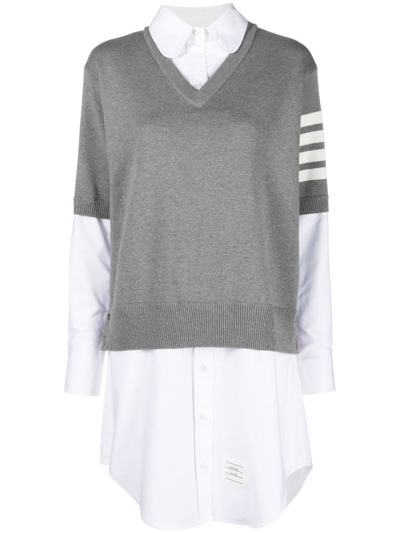 Thom Browne Stripe-detail Poplin Dress In Grey