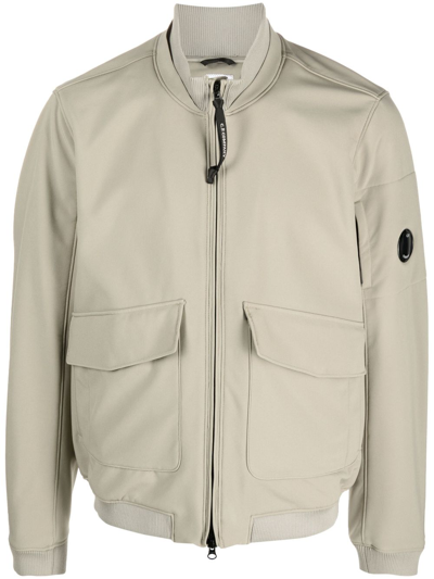 C.p. Company Logo-appliqued Shell-r Bomber Jacket In Neutrals