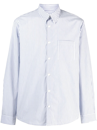Apc Clement Striped Cotton-poplin Shirt In Blue