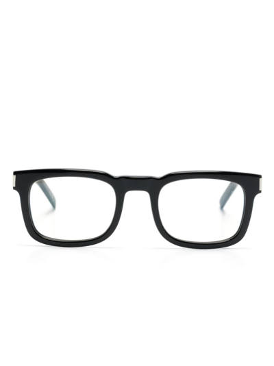 Saint Laurent Logo-engraved Square-frame Glasses In Black