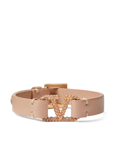 Valentino Garavani V Logo Signature Leather Bracelet In Rose Cannelle & Light Antique Rose Vinta