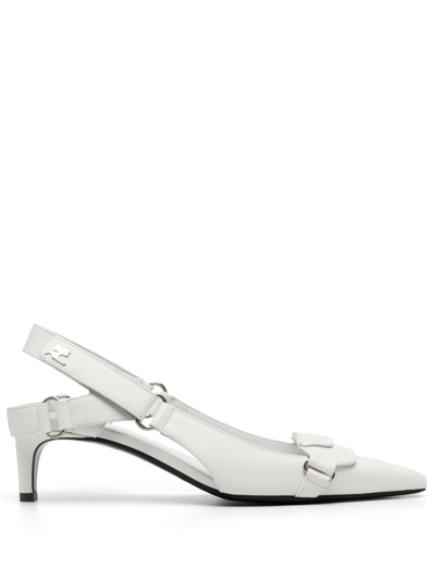Courrèges Racer Leather Slingback Pumps In White