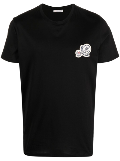 Moncler Crewneck T Shirt Featuring Multiple Patches In Black