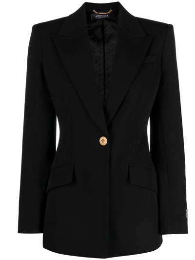 Versace Single-breasted Wool Jacket In Black
