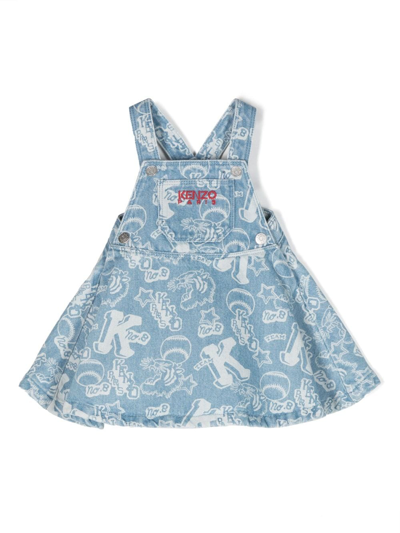 Kenzo Babies' Graphic-print Pinafore Dress In Blue