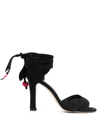 Manolo Blahnik Ossie 100mm Open-toe Suede Sandals In Black