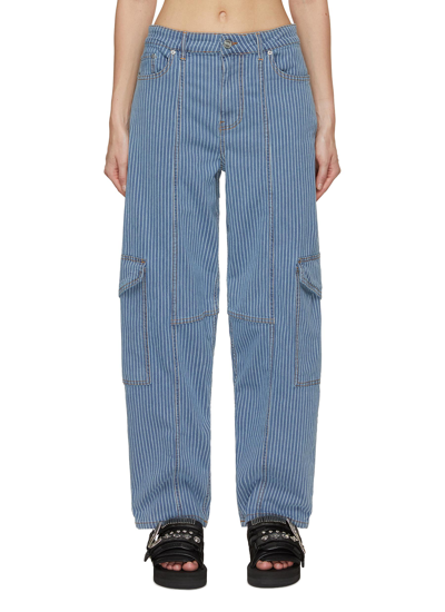 Ganni Light Stripe Denim Cargo Trousers In Blue