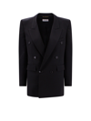 Saint Laurent Double-breasted Pinstripe Blazer In Black