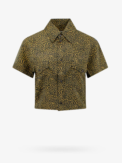 Saint Laurent Warped Leopard Print Short Sleeve Crop Snap-up Shirt
