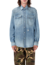 Palm Angels Camicia Oversize In Denim Uomo In Light Blue