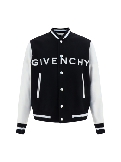 Givenchy Leather And Wool-blend Varsity Jacket In Black/white