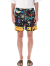 Palm Angels Starry Night Printed Tech Swim Shorts In Black Multi