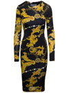 VERSACE JEANS COUTURE COUTURE MIDI DRESS WITH ALL-OVER BAROQUE PRINT IN BLACK VISCOSE WOMAN