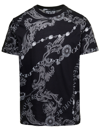 VERSACE JEANS COUTURE CREWNECK T-SHIRT WITH ALL-OVER BAROQUE PRINT IN BLACK AND GREY COTTON MAN