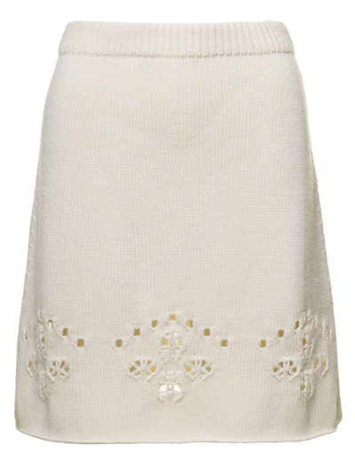 Chloé Pointelle-knit Wool Mini Skirt In Beige