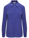 Equipment Slim Signature Long-sleeve Silk Shirt In Blu