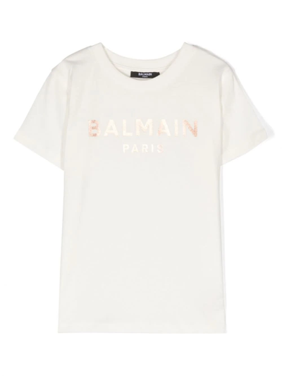 Balmain Kids' Logo T-shirt In Cream