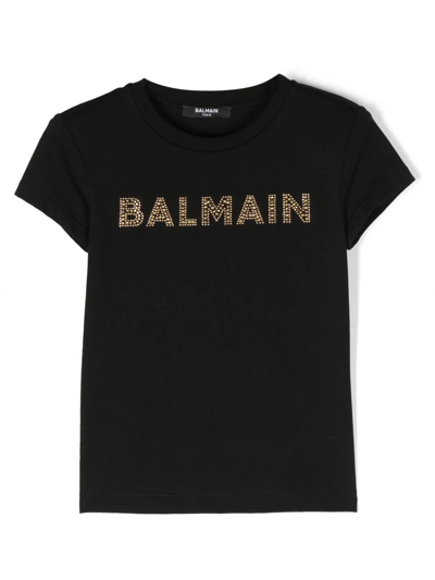 Balmain Kids' Logo Cotton T-shirt In Nero