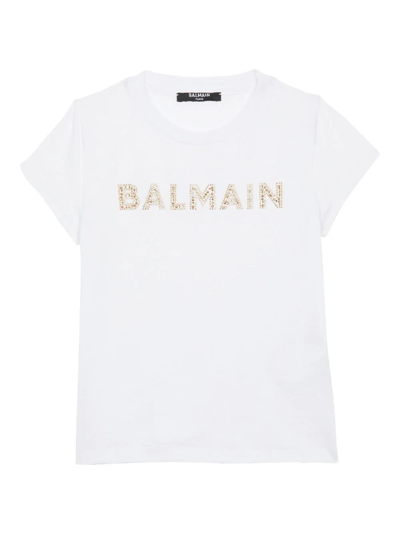 Balmain Kids' Baby Logo Cotton T-shirt In Bianco/oro