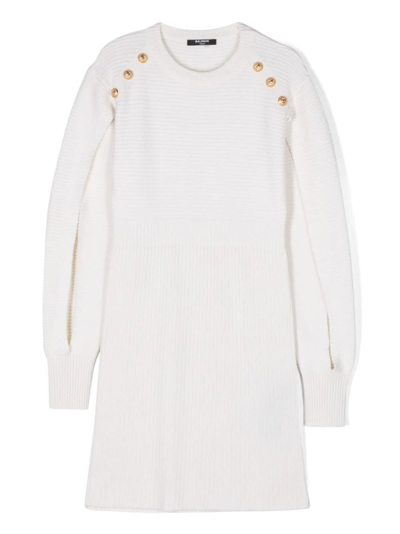 Balmain Kids' Embossed-button Detail Dress In Bianco