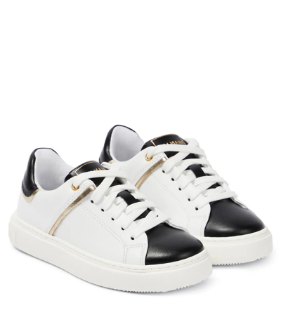 Balmain Kids' Leather Sneakers In Bianco