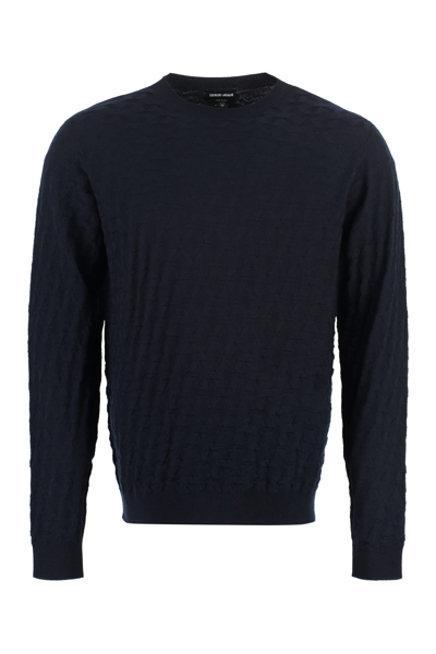 Giorgio Armani Virgin Wool Crew-neck Sweater In Blue