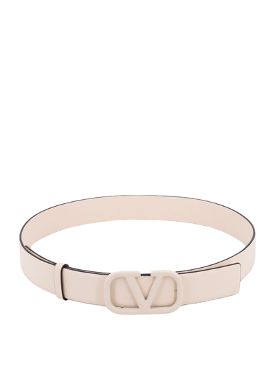 Valentino Garavani Neutral Vlogo Leather Belt In White